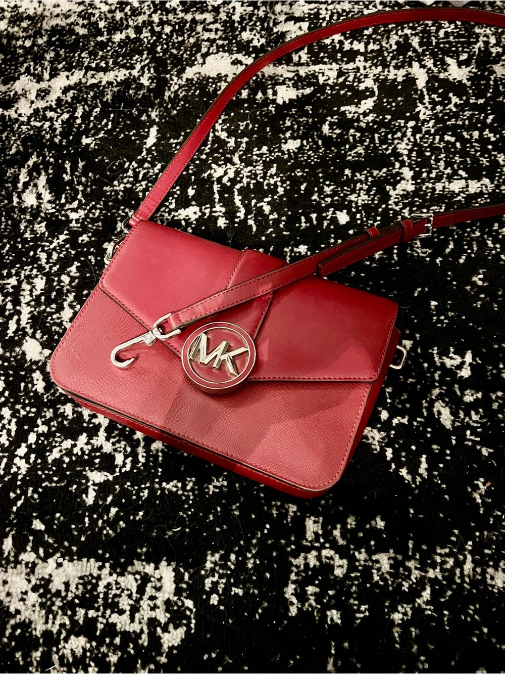 Michael Kors Red Leather MK Circle Charm Crossbody